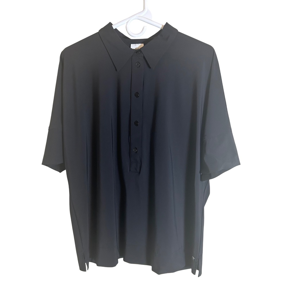 Bogner Polo Top Womens 10 Black Short Sleeve Button Front